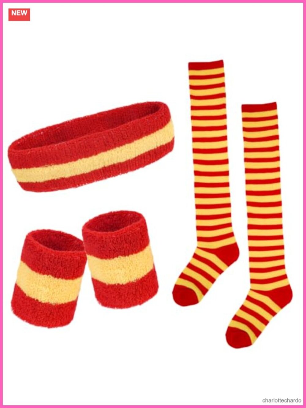Striped Sweatband Headband & Over Knee Socks Set Costume Accessories